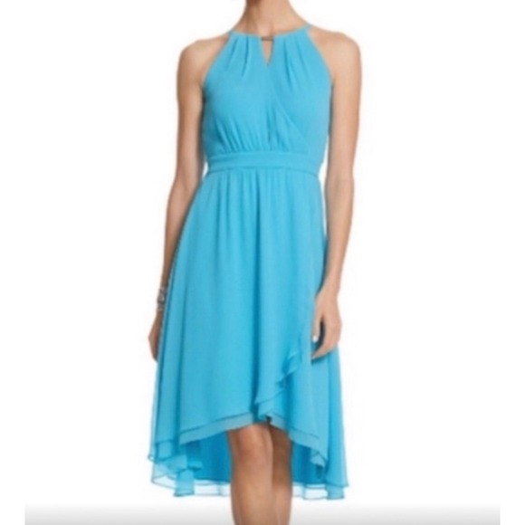 White House Black Market Dresses & Skirts - White House Black Market Baby Blue Halter High Low‎ Chiffon Dress Size 0 EUC
